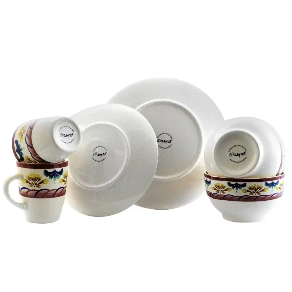 Elama Countryside Sunrise Stoneware Dinnerware Set 16 Pieces Yellow Multicolor